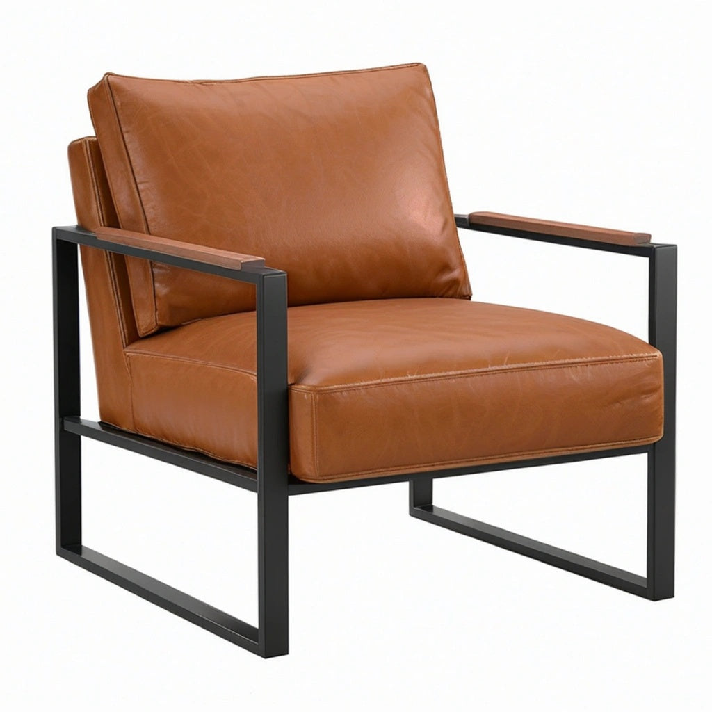 Fotel wypoczynkowy 82 x 78 x 82 cm brązowy tapicerowany metalowy styl industrialny