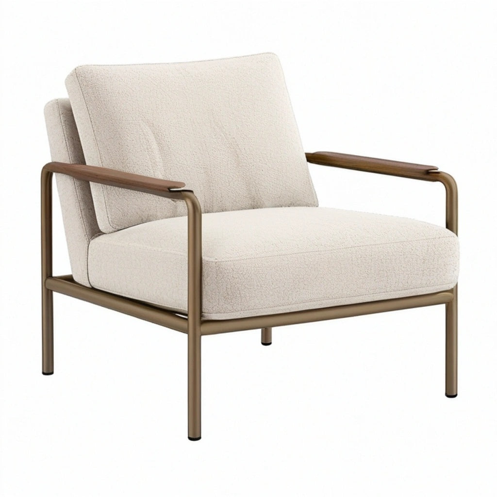 Fotel 76 x 82 x 85 cm z tkaniny bouclé kremowy z metalowym stelażem