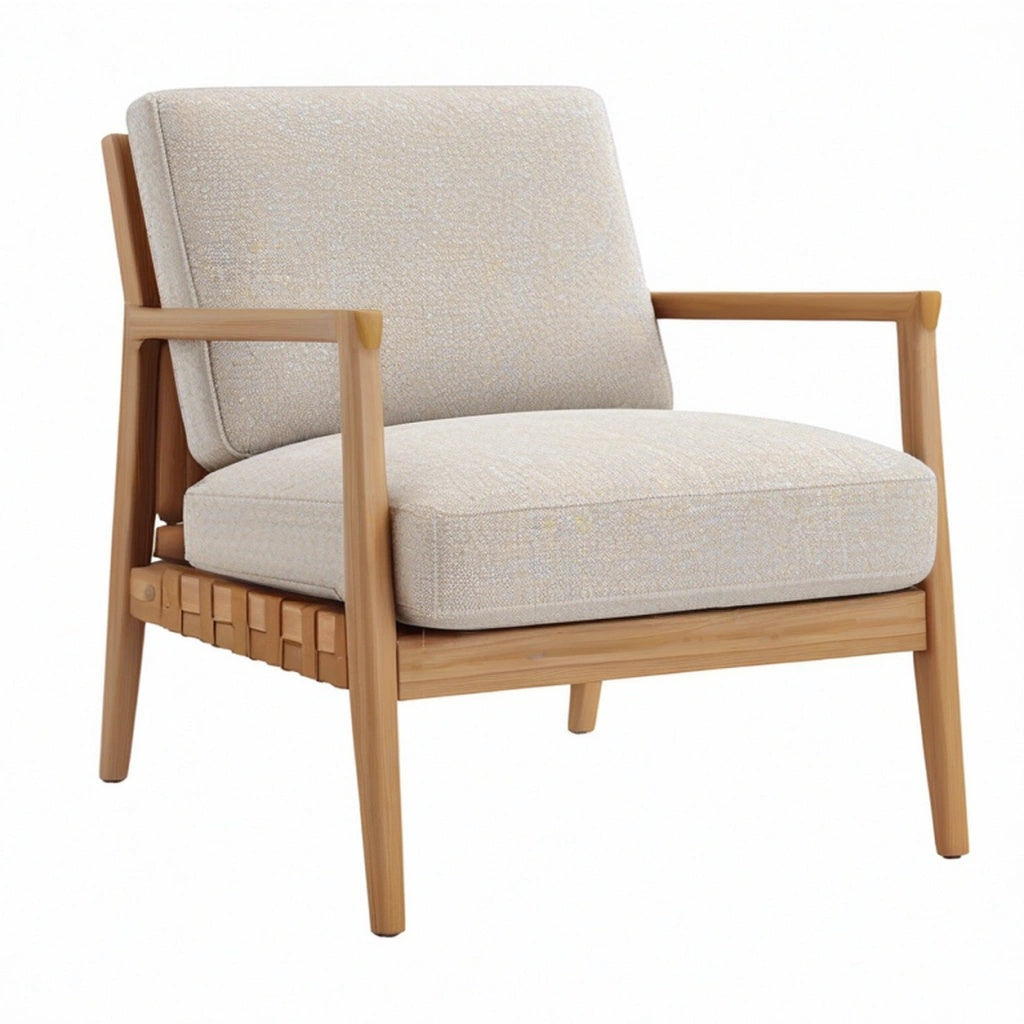 Fotel wypoczynkowy 70 x 80 x 85 cm z drewnianą ramą beżowy styl skandynawski