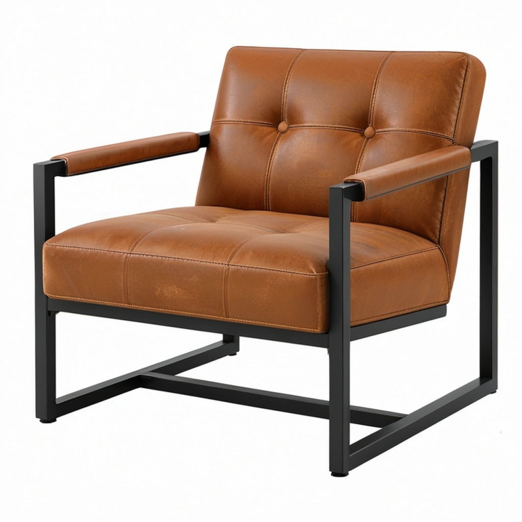 Fotel 75 x 80 x 85 cm brązowy tapicerowany ze stelażem metalowym w stylu industrialnym