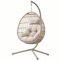 Fotel wiszący ogrodowy 105 x 105 x 195 cm beżowy metalowy pleciony