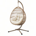 Fotel wiszący ogrodowy 105 x 105 x 195 cm z plecionym koszem beżowo brązowy