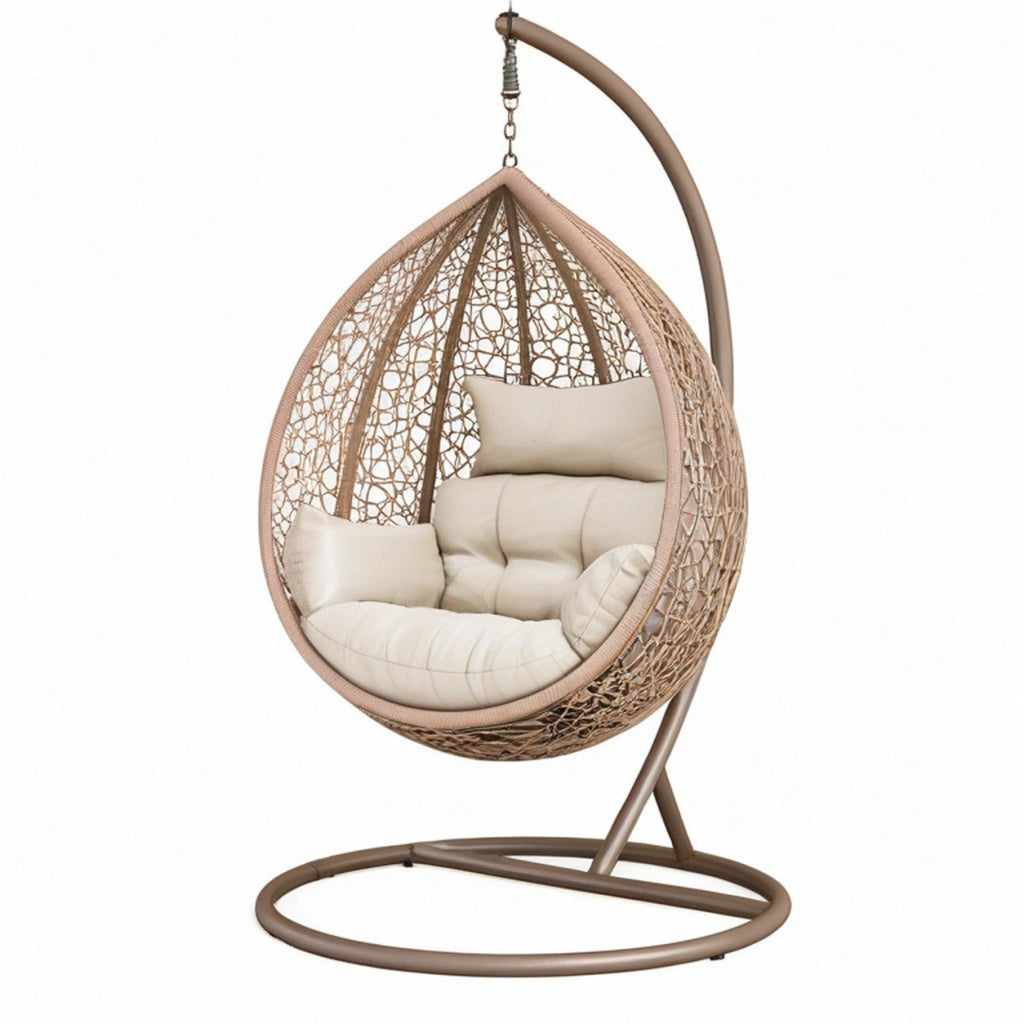 Fotel wiszący ogrodowy 105 x 105 x 195 cm beżowy z metalowym stelażem