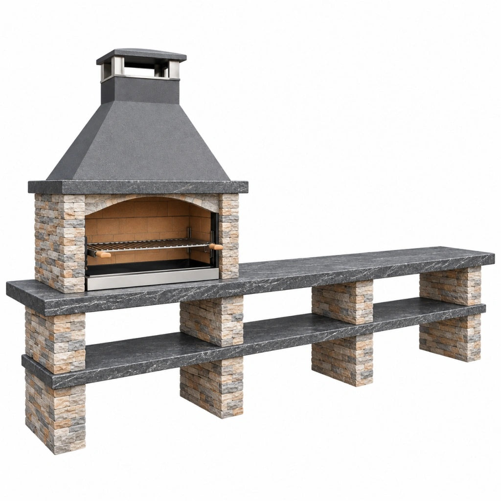 Grill ogrodowy 220 x 70 x 210 cm kamienny szary z blatem roboczym