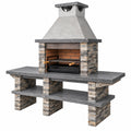 Grill ogrodowy murowany 180 x 70 x 220 cm szary z kamienia z rusztem i półkami