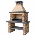 Grill ogrodowy murowany 130 x 70 x 220 cm z kamienia i ceramiki beżowo-czarny z rusztem