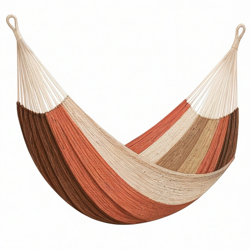 Hamak ogrodowy 200 x 100 cm bawełniany beżowy brązowy terakotowy - pleciony w stylu boho